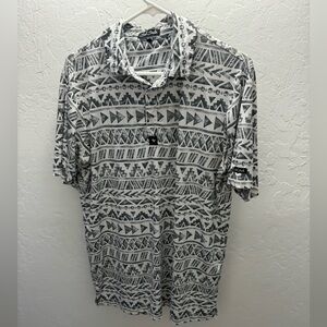Bad Birdie Polo Shirt Men Size Medium White Geometric Aztec Print